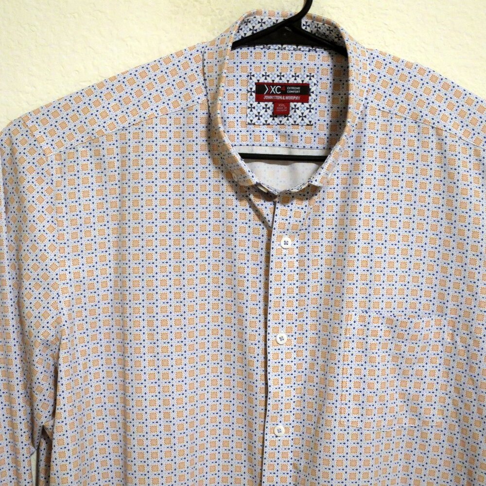 Johnston & Murphy Shirt Mens 2XL Long Sleeve Button XC4 Blue Orange Squares